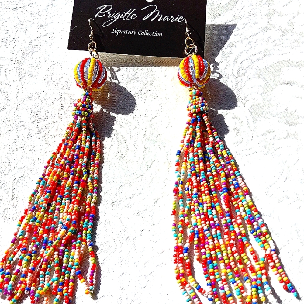 Colorful Beaded 7" Long Earrings